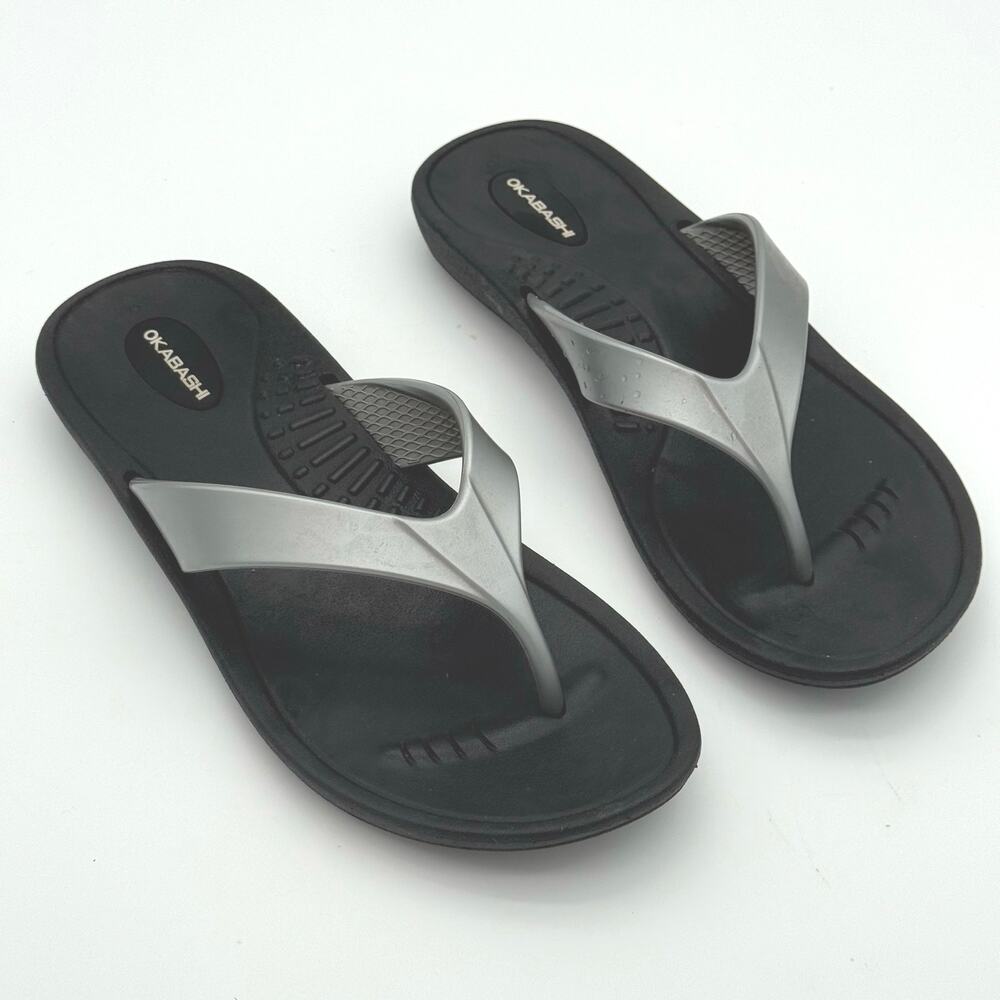 Okabashi Women's Marina Sandals Black Silver Thong Flip Flop Comfort Size M